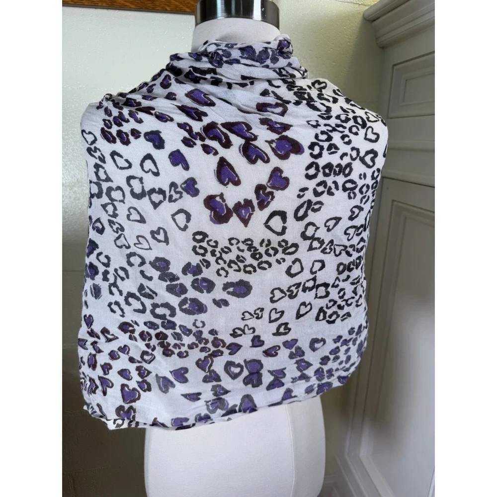 Saks Fifth Avenue 100% Modal Scarf Wrap Shawl Purple Heart Leopard Print
